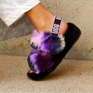 NEW! UGG Oh Yeah Tie Dye Fluffy Slide Slipper Sandals